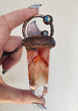Fire (Hematoid) Quartz Statement pendant with a jewel of K2 Jasper & Blue Quartz