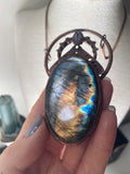 Statement Labradorite ‘Moon Moth’ pendant with a Lilac Amethyst jewel