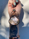 Lilac & Slate grey Labradorite Statement pendant with a jewel of Moss Agate