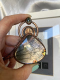 Lilac & Slate grey Labradorite Statement pendant with a jewel of Moss Agate
