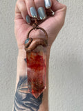 Fire (Hematoid) Quartz ‘Passionate Flame’ pendant with a jewel of Milky Aquamarine