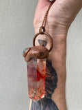Fire (Hematoid) Quartz ‘Passionate Flame’ pendant with a jewel of Milky Aquamarine