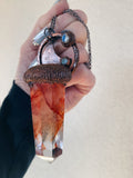 Fire (Hematoid) Quartz Statement pendant with a jewel of K2 Jasper & Blue Quartz