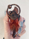Fire (Hematoid) Quartz Statement pendant with a jewel of K2 Jasper & Blue Quartz