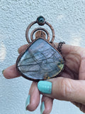 Lilac & Slate grey Labradorite Statement pendant with a jewel of Moss Agate