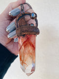 Fire (Hematoid) Quartz Statement pendant with a jewel of K2 Jasper & Blue Quartz