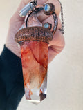 Fire (Hematoid) Quartz Statement pendant with a jewel of K2 Jasper & Blue Quartz