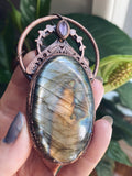 Statement Labradorite ‘Moon Moth’ pendant with a Lilac Amethyst jewel