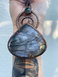 Lilac & Slate grey Labradorite Statement pendant with a jewel of Moss Agate