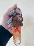Fire (Hematoid) Quartz Statement pendant with a jewel of K2 Jasper & Blue Quartz