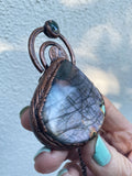 Lilac & Slate grey Labradorite Statement pendant with a jewel of Moss Agate