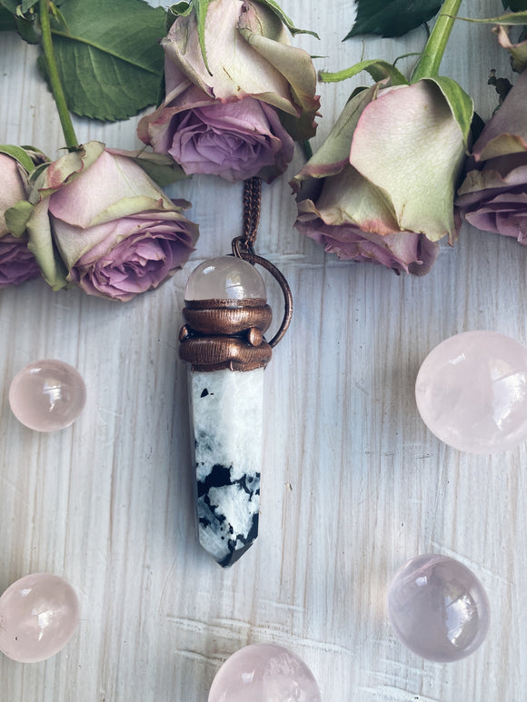 Star Rose Quartz & Moonstone point ‘Sorceress’ pendant